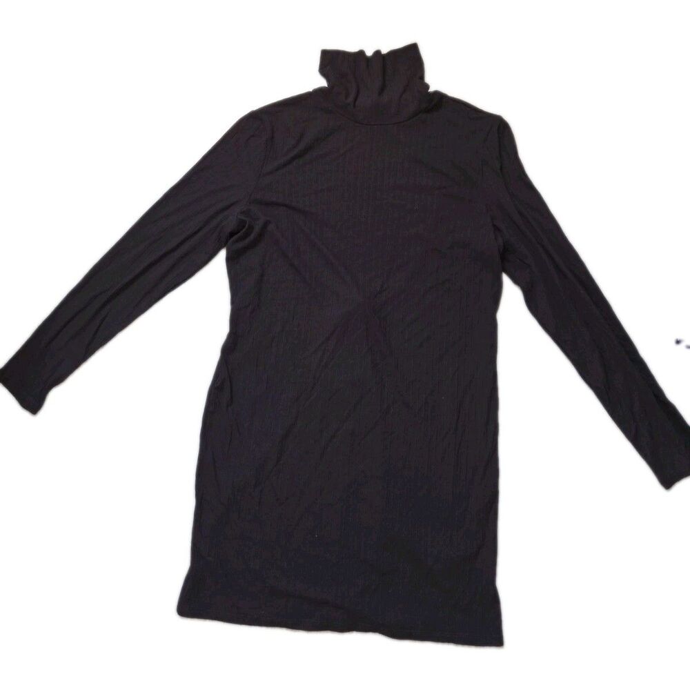 NWT H&M Black Ribbed Turtleneck Open Back Long Sleeve Mini Dress Size L